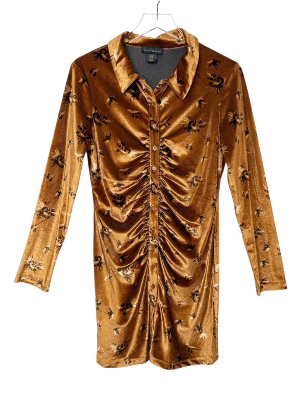 House of Harlow 1960 Crushed Velvet Ruched Button Down Mini Dress Sz M